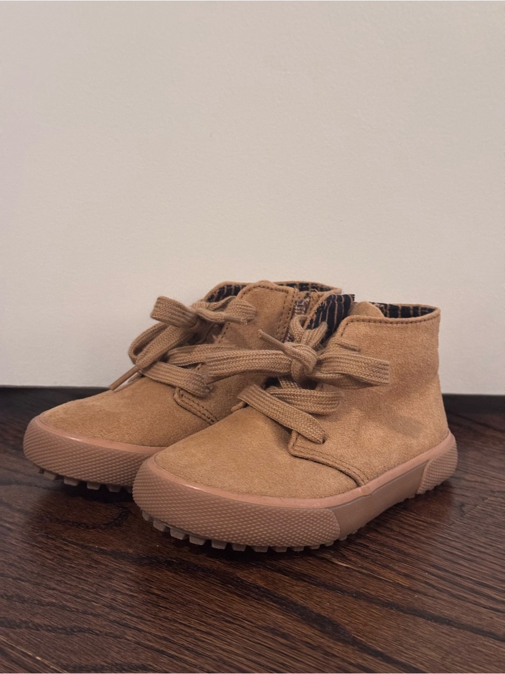 Kids Tan Suede Lace-Up High-Top Sneakers